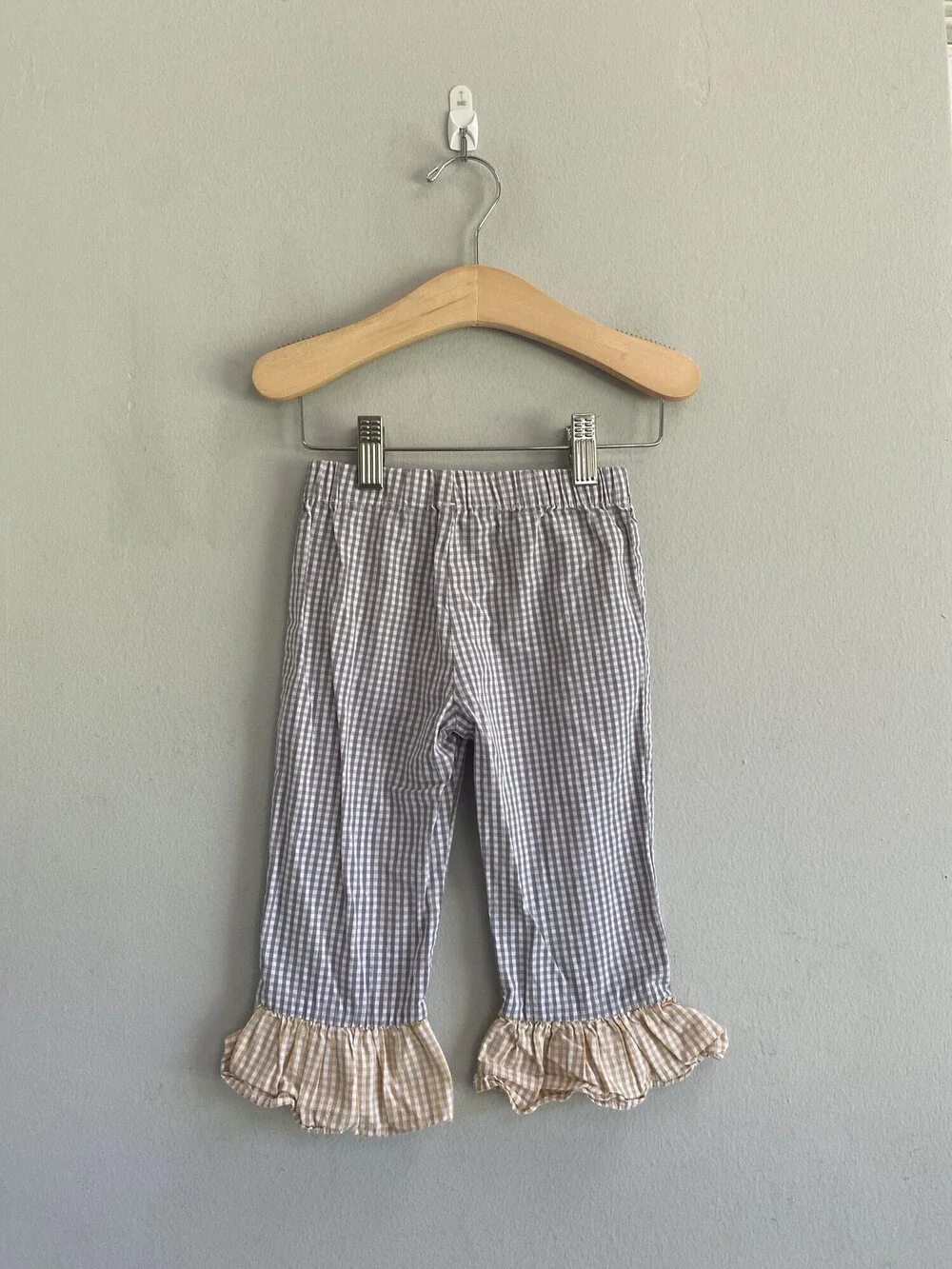 Boutique Cotton Girls Gingham Ruffle Hem Pants Size 2T